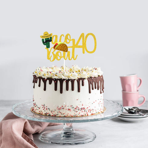 Taco Bout 40 Birthday Cake Topper - Fiesta 40th Birthday Party Glitter Taco Cactus Cake Supplies - Fabulous Forty - Mexican Summer Fiesta Party De...