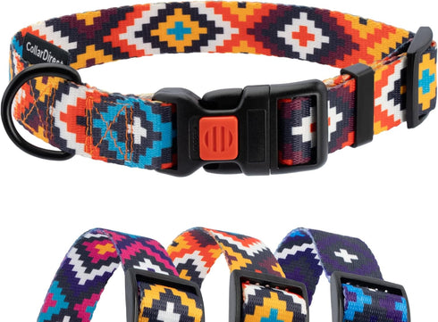 CollarDirect Aztec Dog Collar Adjustable Nylon Tribal Pattern Geometric Pet Collars for Dogs Small Medium Large Puppy (Aztec Sunset, Neck Fit 18"-...