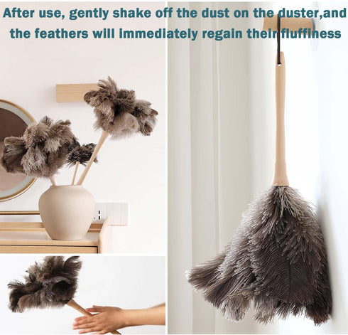 Feather Duster, Feather Dusters for Cleaning Ddzmz Fluffy Natural Genuine Ostrich Feathers with Wooden Handle Reusable Handheld Ostrich Feather Du...