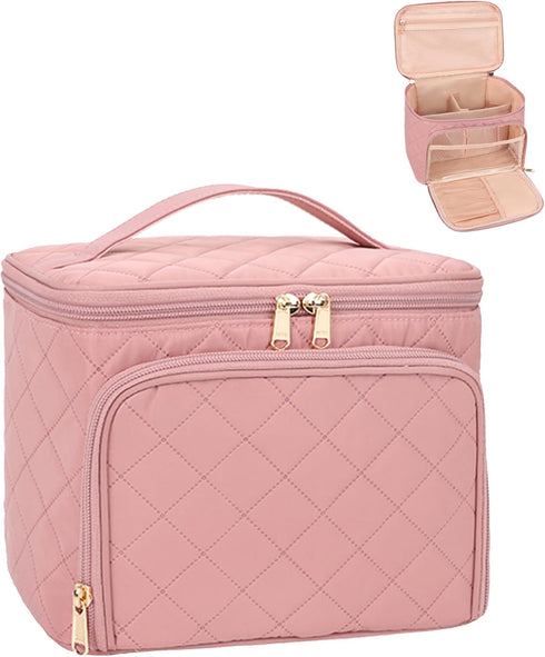 Relavel Makeup Bag, Large Makeup Bag Organizer, Travel Cosmetic Bag with Adjustable Dividers for Women, Washable Train Case with Makeup Brush Hold...