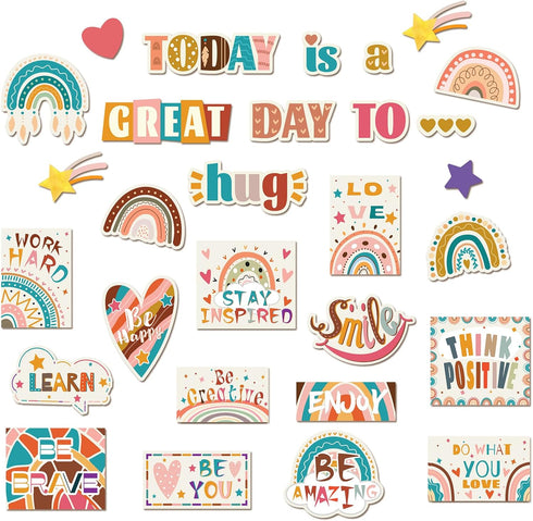 Boho Rainbow Classroom Decor Rainbow Bulletin Board Set Rainbow Clouds Star Heart Bulletin Board Boho Birthday Party Cutouts Motivational Rainbow ...