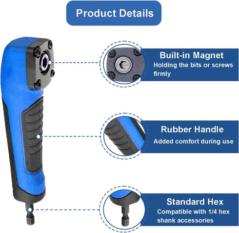 Right Angle Attachment Electric Screwdriver Repair 90 Degree Corner Device, Shockwave Impact Duty Right Angle Attachment (Blue)...