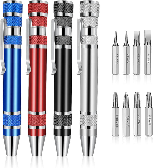 4 Pcs Pocket Screwdriver, 8 In 1 Multitool Pen Screwdriver Mini Screwdriver Set Handy Tool Magnetic Portable Screwdriver Crossing Flathead Screwdr...