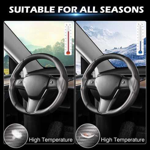 Cartist Carbon Fiber Steering Wheel Cover Custom Fit for Tesla Model 3 2017-2023 2024 and Model Y 2020-2023 2024 Anti Skid Leather Car Segmented S...