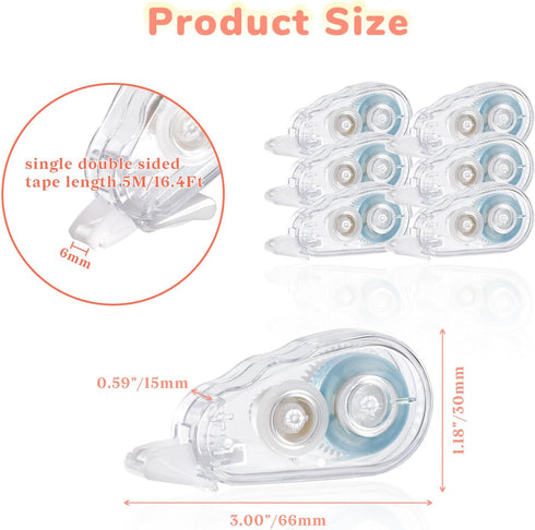 6-Piece Double Sided Tapes Roller, Adhesive Glue Tape for Scrapbooking Supplies, Dispenser Runner for Craft (Transparent)...