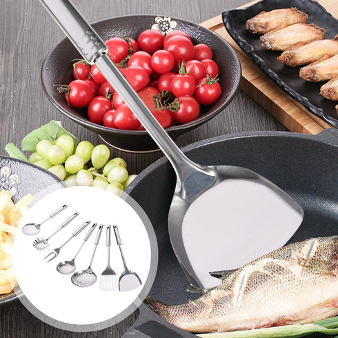 UPKOCH 7pcs Cooking Utensils Set Stainless Steel Kitchenware Cooking Soup Ladle Shovel Strainer Cooking Tool for Kitchen...