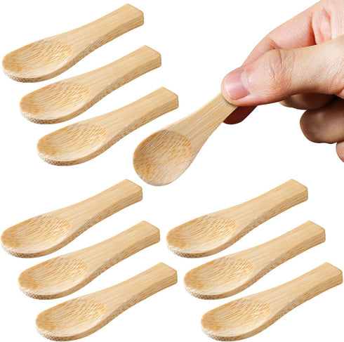 10 Pcs Tiny Salt Spoons Mini Wooden Spoons for Spices Jars Small Handmade Sauce Condiments Spoons for Honey Seasonings Pepper Sugar Tea Coffee Ice...