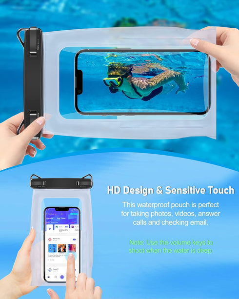 Large Waterproof Phone Pouch Universal Phone Waterproof Case for iPhone 15 14 13 12 Pro Max Galaxy S22 S21 IPX8 Water Proof Dry Bag with Wide Lany...