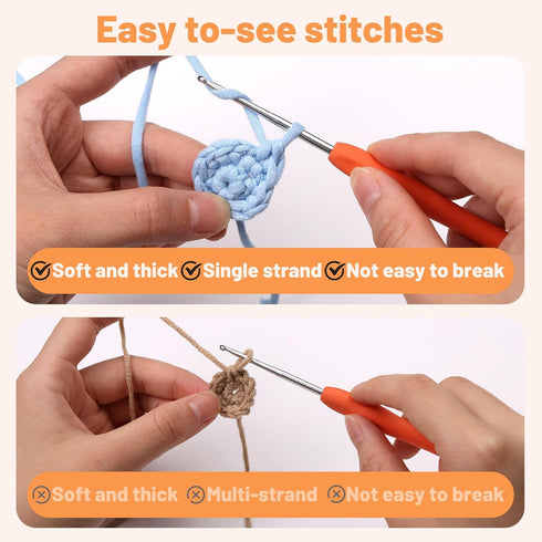 Yarn for Crocheting, Crochet Yarn, Easy yarn, Beginners Yarn for Crocheting with Easy-to-See Stitches, Stitch Marker, and Elbow Needle Cotton Yarn...