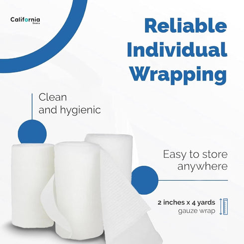 California Basics 12-Pack Gauze Bandage Roll with Tape, 2 Inches x 4 Yards - Soft, Stretchable & Breathable Wrap for Wound Care, First Aid & Medic...