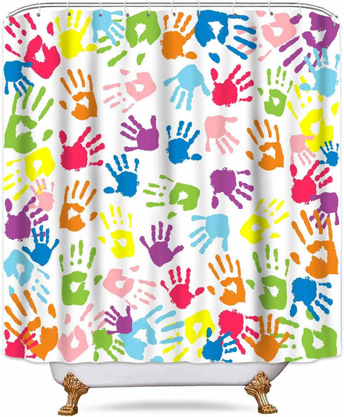 Handprint Bathroom Curtain Watercolor Rainbow Color Bathroom Curtain for Kids Bathroom Curtain, Washable Polyester Fabric Shower Curtains, 72 X 72...