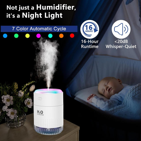 SZO Colorful Mini Humidifier, USB Rechargeable Humidifier, 4 Modes Super Quiet, Humidifiers For Bedroom,Suitable For Travel Office Family-White...
