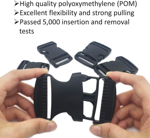 6 Set 2 Inch Flat Dual Adjustable Plastic Quick Side Release Plastic Buckles and Tri-glide Slides for Luggage Straps Pet Collar Backpack Repairing...
