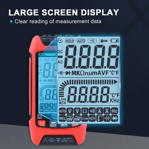 Digital Multimeter, 9999 Counts TRMS Auto-Ranging Voltmeter, Accurately Measures AC/DC Amp Ohm Voltage Meter Capacitance Frequency Diode with Back...