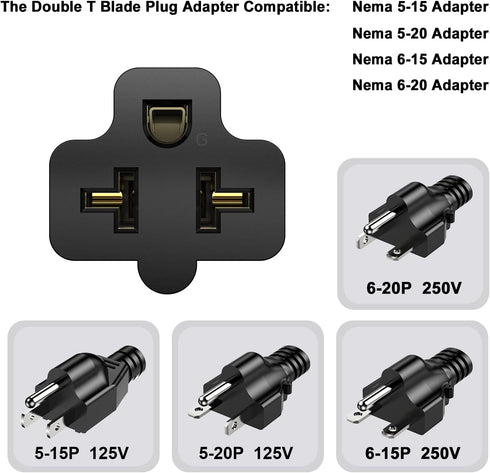 15 Amp Household AC Plug to 20 Amp Adapter, Nema 5-15P to 5-20R,5-15P to 6-15R,5-15P to 6-20R,T-Blade 20 Amp to 15 Amp Plug Adapter Converter, 15A...