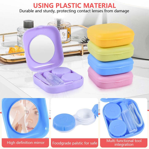 6 Pack Colorful Contact Lens Case Travel Kit Contact Box Holder Soak Storage Container with Mirror Bottle Tweezers Stick Remover Tool...