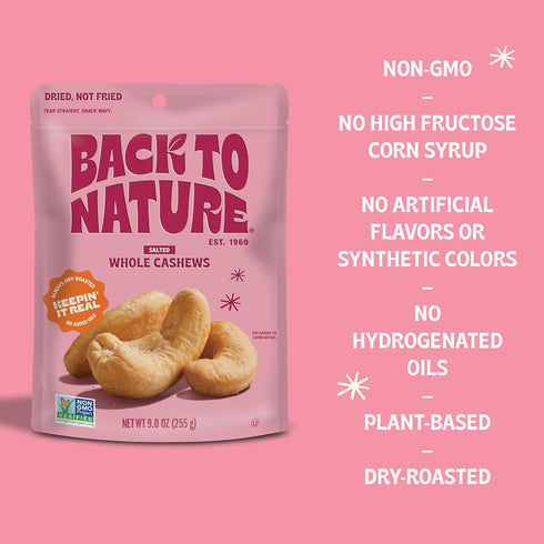 Back to Nature Jumbo Cashews - Dry Roasted with Sea Salt, Non-GMO High Protein Snacks, 9 Ounce...