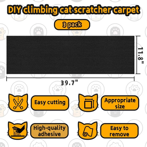 39.7"x11.8" 3PCS DIY Adhesive Climbing Cat Scratcher Carpet Self-adhesive Cat Tree Replacement Part Mat Cat Scratching Mat, Suitable for Cat Trees...
