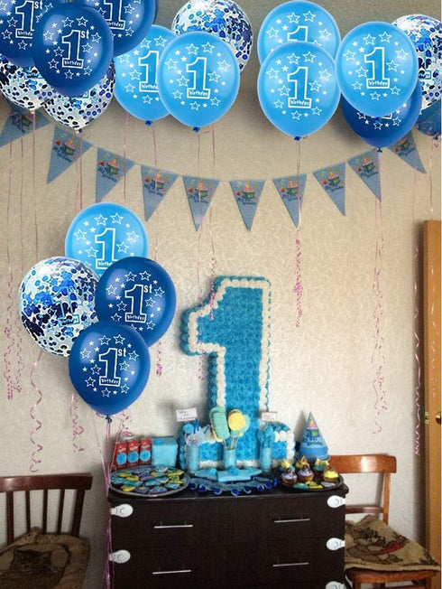 BEISHIDA 1st Boy Happy Birthday Confetti Balloons,First Birthday Decorations 12 Inch Large Navy Blue Latex Helium Balloons Perfect for Baby 1st bi...