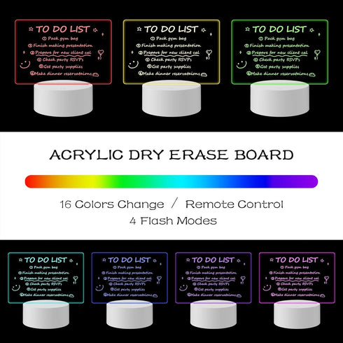 Acrylic Dry Erase Board with Light, Message Board DIY Acrylic Lamp, Led Note Board Remote Control/16 Colors Change/2Powers Mode Night Light Board,...