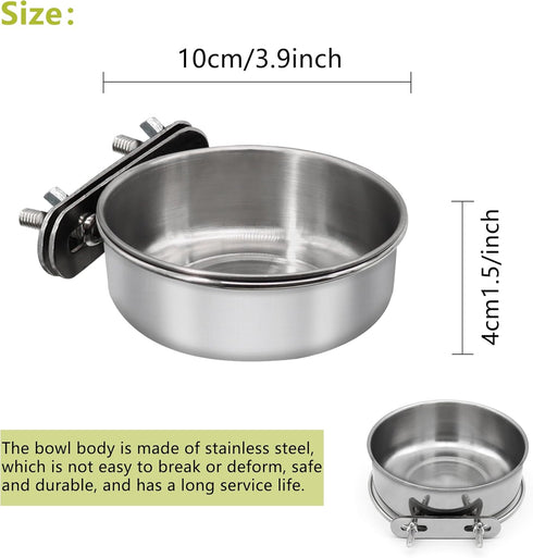 2 Pcs Small Bird Feeding Dish Cups,Parrot Food Bowl Cage with Clamp Holder Stainless Steel,Birdcage Coop Water Feeder for Cockatiel Parakeet Macaw...