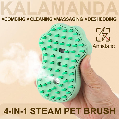 Cat Steam Brush for Shedding, 4 in 1 Steamy Cat Brush with Cleanser, Dog Massage Grooming Brush with Release Button, Pet Hair Cleaning Misting Com...