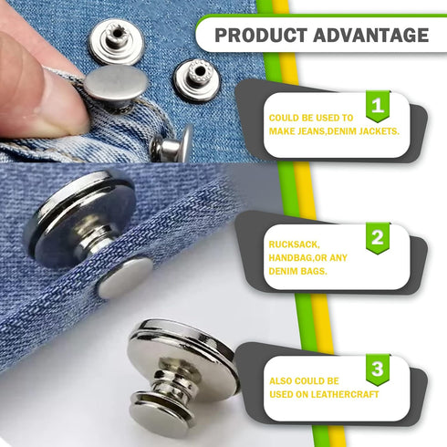 Keadic 202Pcs 5 Color No Sewing Jeans Buttons Replacement Kit with Metal Base, 17mm Metal Buttons Replacement Repair Combo Thread Rivets Tack Snap...