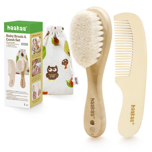 haakaa Baby Hair Brush and Comb Set for Newborns & Toddlers, Natural Hair Comb Wooden Comb Perfect Baby Shower and Registry Gift - Ideal for Cradl...