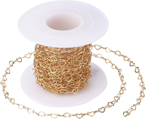 Pandahall 16.4 Feet 18K Gold Plated Brass Heart Link Chains 3x5x0.5mm Soldered Brass Cable Chains with Spool for Bracelet Necklace Jewelry Making...