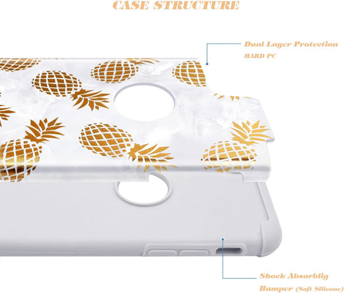 Fingic for iPhone 8 Pineapple Case,iPhone 7 Phone Case, Slim Golden Pineapple&Grey Marble Cute Pattern Cover for Girls Ladies Hard PC Soft Rubber ...
