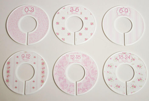 C102 Baby Girl Nursery Closet Clothing Size Dividers Pink Roses Set of 6 (1.25 Inch Rod)...
