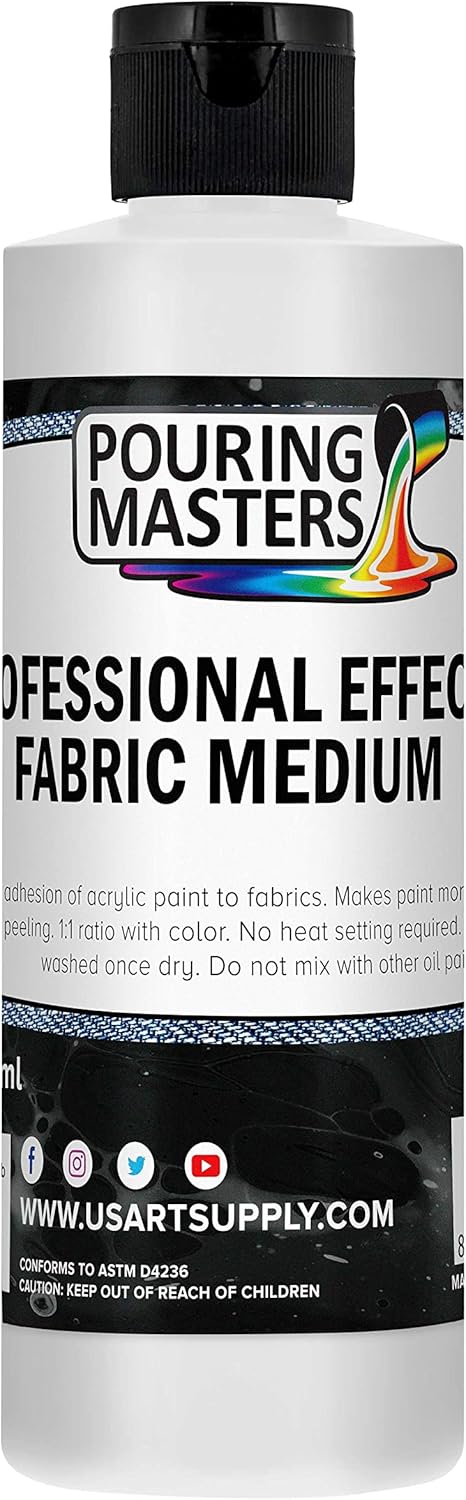 Pouring Masters Professional Effects Fabric Medium, 8 Ounce Bottle - Extender, Improves Acrylic Paint Adhesion to Fabrics, Textiles, Increases Tra...
