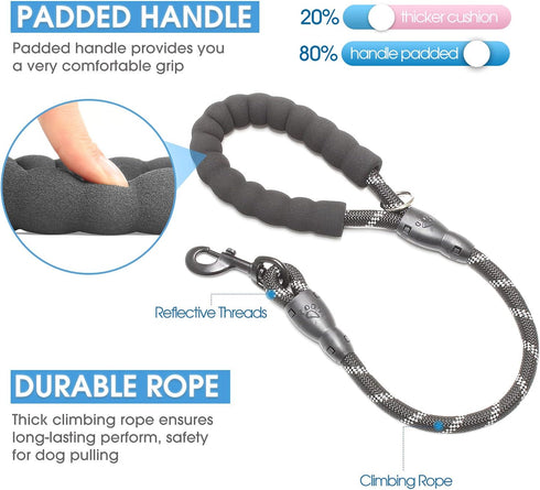 BAAPET 2/4/5/6 FT Dog Leash with Comfortable Padded Handle and Highly Reflective Threads for Small Medium and Large Dogs (2FT-1/2'', Black)...
