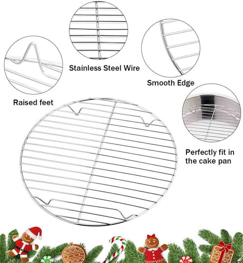 TeamFar Round Cooling Rack Set of 2, 9 Inch Round Baking Steaming Roasting Rack Set Stainless Steel, Healthy & Dishwasher Safe, Mirror Finish & Ru...
