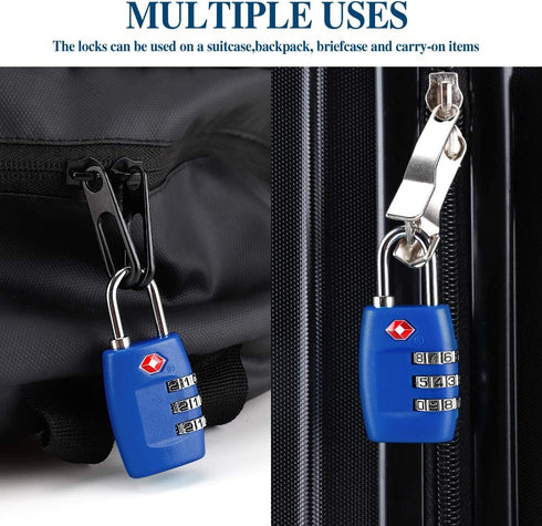 TSA Luggage Locks (4Pack) - 3 Digit Combination Padlocks - Approved Travel Lock for Suitcases & Baggage (Dark Blue)...