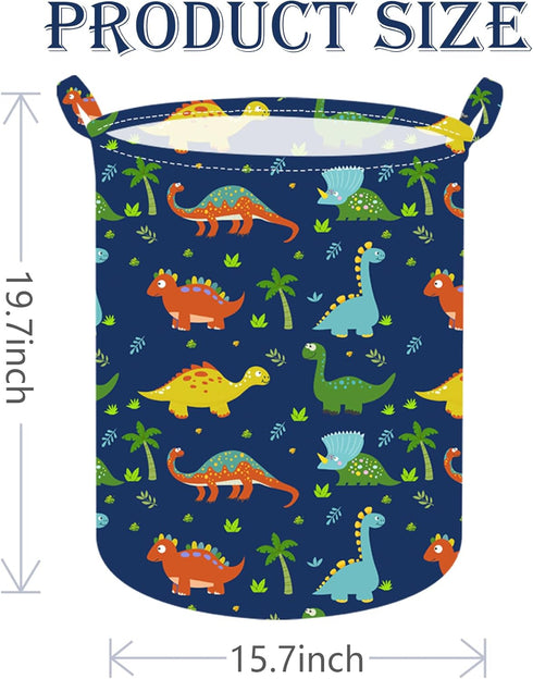 19.7 Inch Dinosaur Round Kids Laundry Clothes Hamper Dino Laundry Basket with Handles,Baby Toys Storage Organizer Bins Laundry Gift Basket for Boy...
