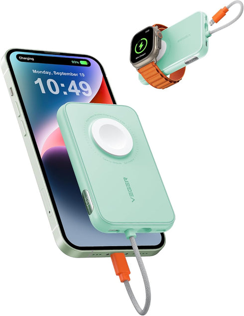 VEGER Portable Charger for iPhone with Built in Cable, 5000mAh Mini Power Bank Battery Pack, PD 20W Fast Charger Travel Essential Compatible with ...