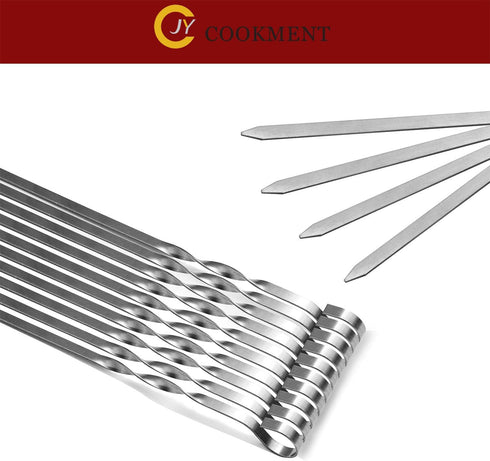 Kabob Skewers 14" Stainless Steel Long BBQ Barbecue Skewers, Flat Metal Kebob Sticks Wide Reusable Grilling Skewers for Meat Chicken, Set of 12pcs...