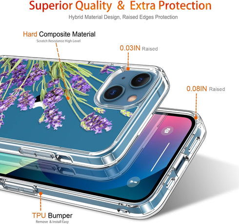 GiiKa for iPhone 13 Case with Screen Protector, Clear Full Body Protective Floral Girls Women Shockproof Hard Case with TPU Bumper Cover Phone Cas...