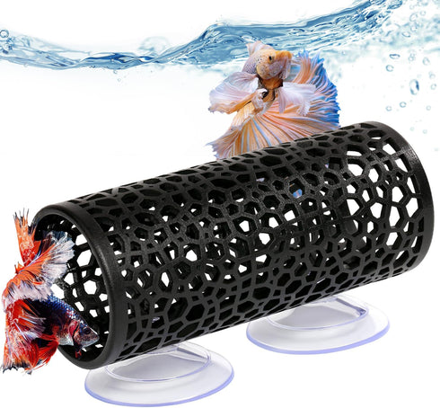 Betta fish toys,Betta tunnel black,Small hole Hollow Betta Fish cave,safer for small fish shrimp Betta guppies,Aquarium decor Fish Tank accessorie...