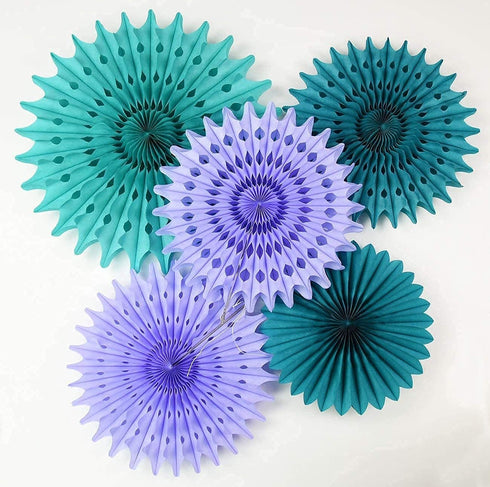 Mermaid Birthday Party Decorations Teal Purple /Wonderland Frozen Party Decorations/Under The Sea Party Supplies Teal Purple Tissue Paper Fan/Froz...