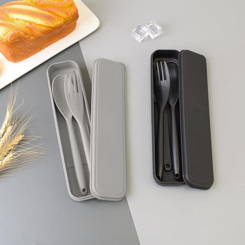 Large Reusable Utensils Set with Case, 2 Sets Portable Cutlery Set for Adults, Travel Fork Spoon Knife for Camping Work Picnic (Grey, Black)...