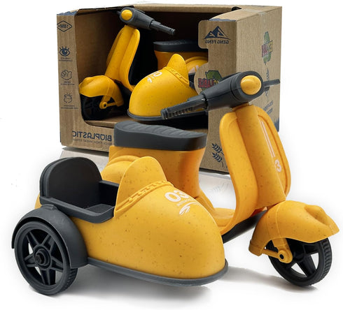 Kids Ride-On Motorcycle with Side Car - Eco-Friendly Straw Material, Push and Pull Toy for 1-3 Year Olds, Mini Cute Motorcycle Toys for Kids 3-5...