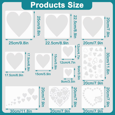11 Pieces Heart Stencil, Reusable Heart Stencil Template Plastic Stencils for Painting on Wood Wall Home Decor DIY Crafts...
