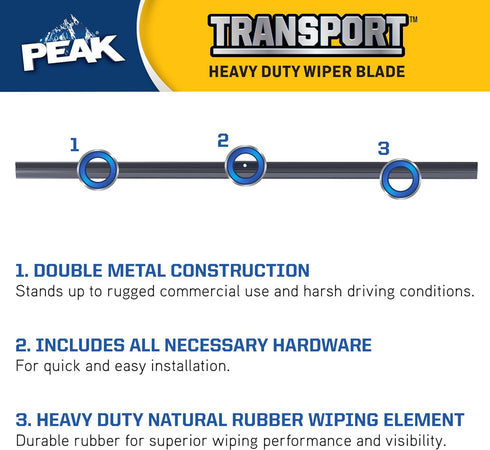 PEAK Transport 15” Heavy Duty Flat Windshield Wiper Blade, Durable Metal Wiper Blade Replacement for Trucks, RV's and Buses...