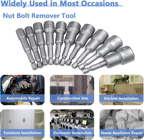 Mesee 10 Pieces 1/4 Inch Hex Shank Magnetic Power Impact Nut Driver Set Hex Socket Nut Setters Driver Drill Bits 6-15 MM Drive Wing Nut Driver Soc...