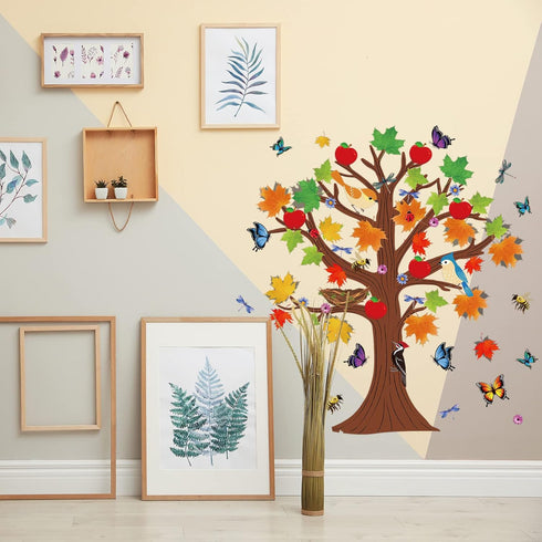 133 Pieces Classroom Tree Bulletin Board Set Fall Tree Bulletin Board Decoration Seasonal Trees for Bulletin Board Butterflies Maple Leaves Cutout...
