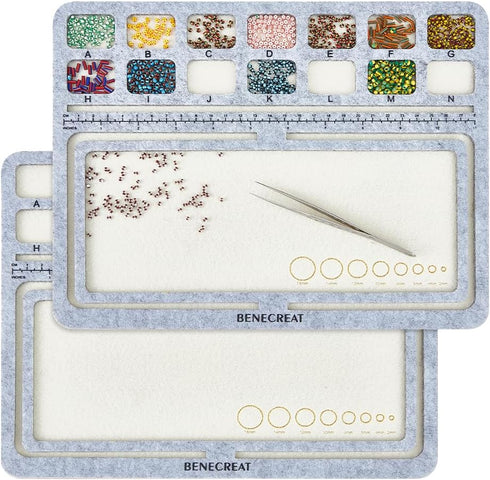 BENECREAT 2Pcs Large Hard Back Bead Mats, 11.8x9.4inch Wood Covered with Felt Wood Bead Design Board, Felt Beading Mat, Bead Tray with A~N Grid fo...