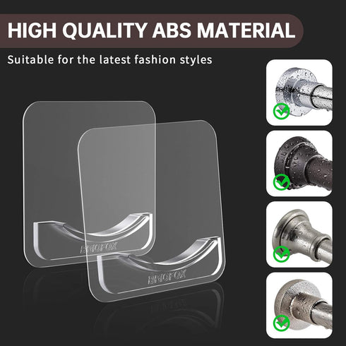 BRIOFOX Extra-Large Adhesive Shower Curtain Rod Holder | No Drilling | Invisible Wall Mount Holder | Transparent Rod Retainer, 2 Pack(Rod Not Incl...
