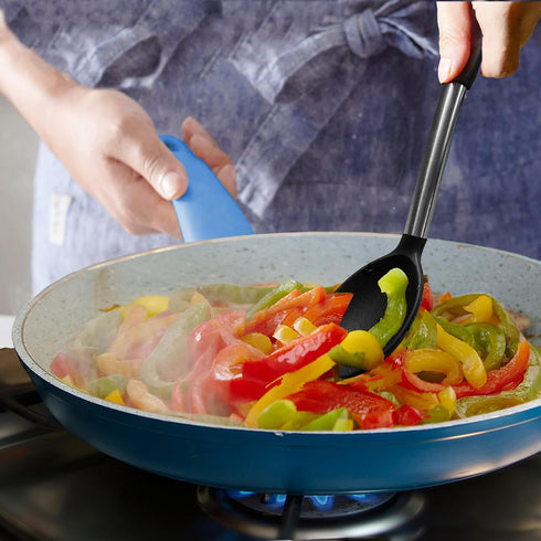 Pack of 2 Large Silicone Cooking Spoons,Non Stick Solid Basting Spoon,Heat-Resistant Kitchen Utensils for Mixing,Serving,Draining,Stirring (Black)...